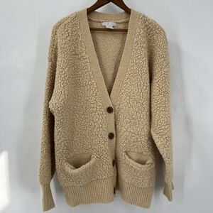 Cozy Sherpa Fleece‎ Cardigan Women's XL Cream Cabincore Cottagecore Grannycore